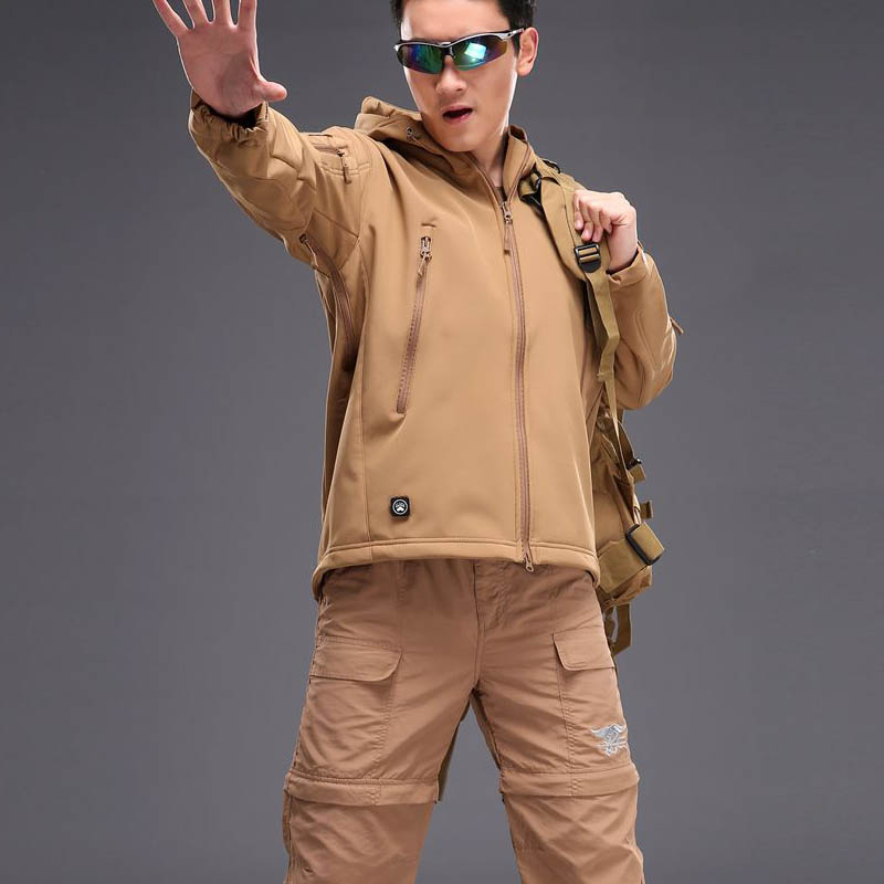 

Man Winter Waterproof Hunting Fishing Camping Camouflage Outdoor Hiking Jacket Suit Army Hood Softshell Pant Plus Size
