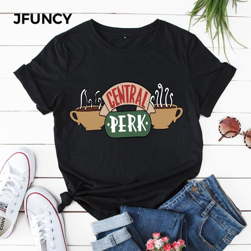 

JFUNCY Women T Shirt Short Sleeve Cotton T-shirts Female CENTRAL PERK Printing Graphic Tees Women Plus Size Harajuku Shirts Top, Lxh
