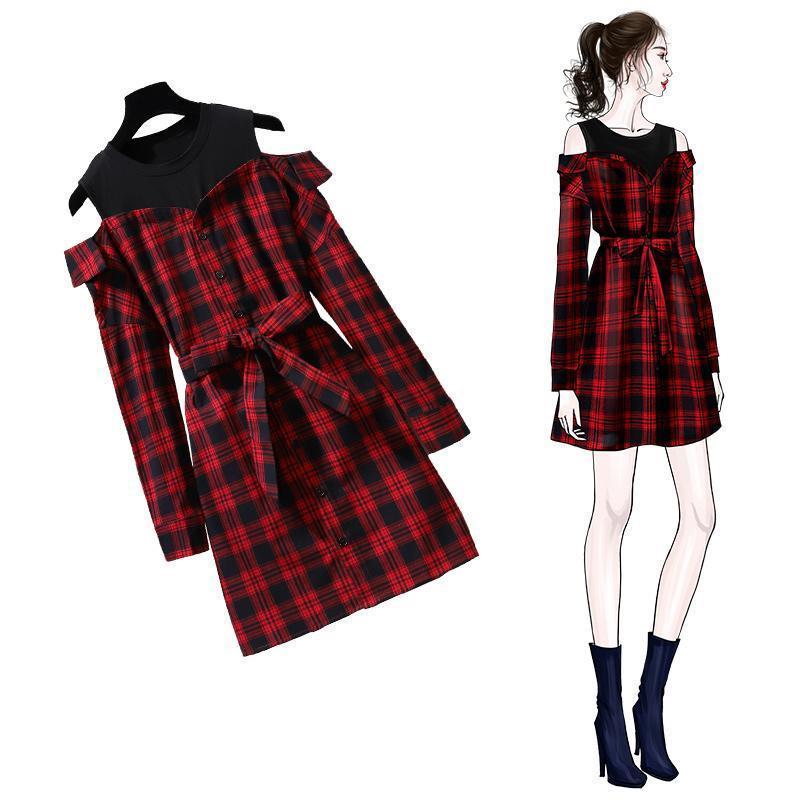 red plaid button up dress