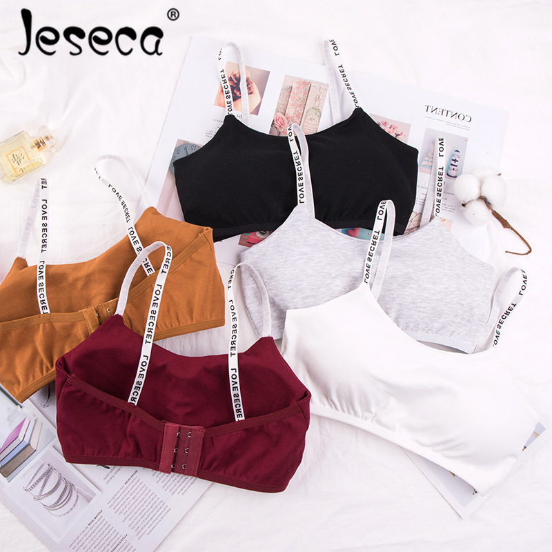 

Jeseca New Girl Student Sports Camisoles Model Underwear Back Buckle Padded Strap Lovely Young Girl Underwear Lingerie Tops, White