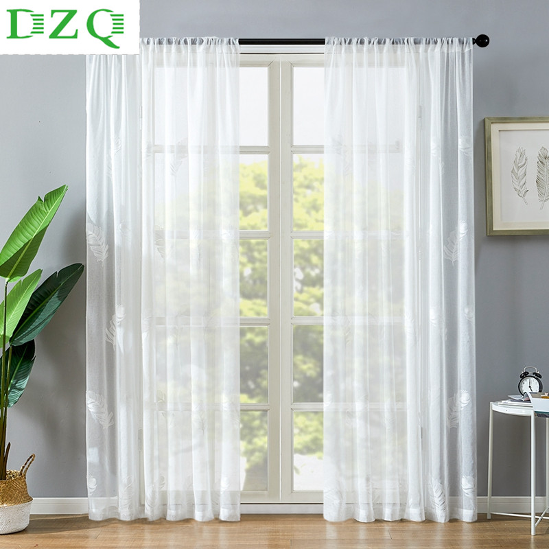 

Modern White Embroidered Tulle Curtains For Living Room Bedroom Sheer Curtain The Kitchen Finished Feather Voile Curtain Panel, Whlite