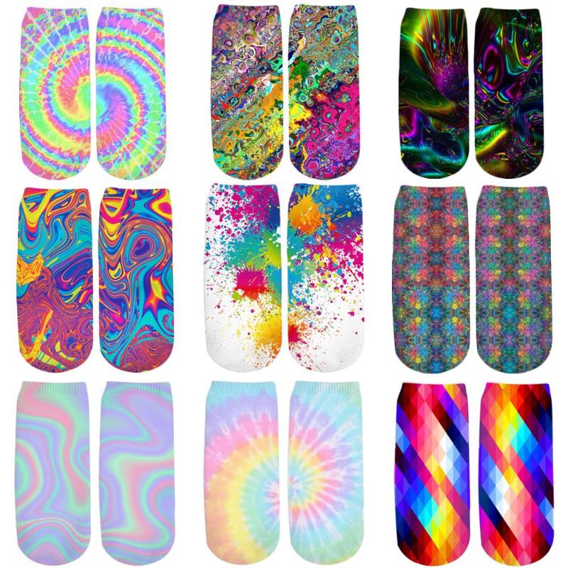 

PLstar Cosmos colorful 3D Printed Tie Dye/Paint Splatter cotton short ankle socks for Unisex harajuku Novel socks, Color as the picture