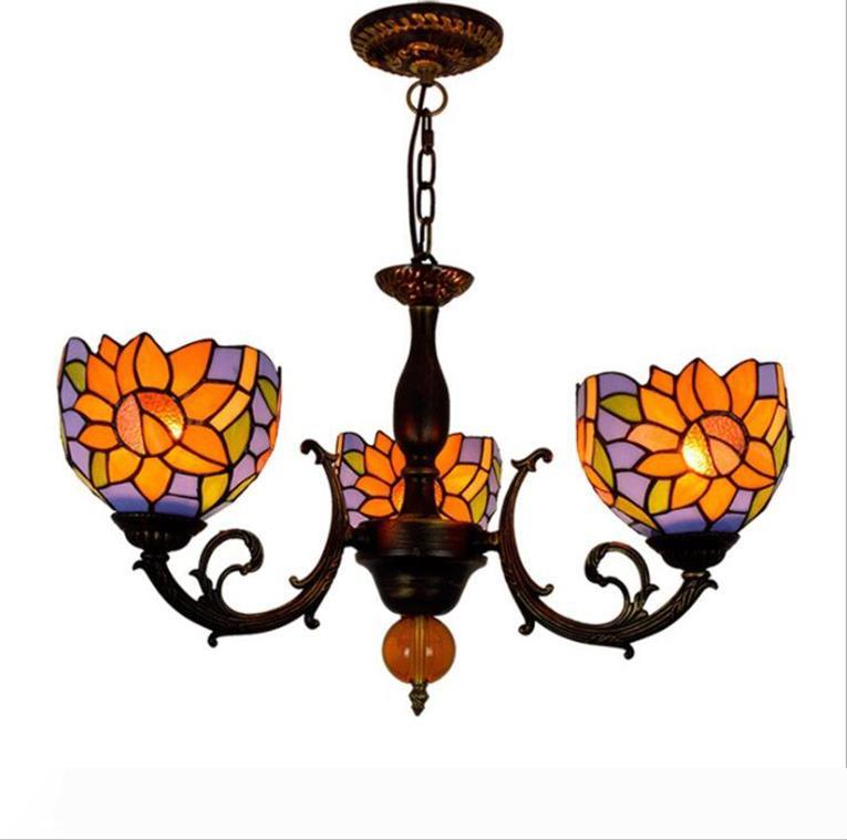 

Vintage Tiffany Style Pendant Lamp European Stained Glass Stained Glass Multi-Head Chandelier for Living Room Hanging Light Fixture