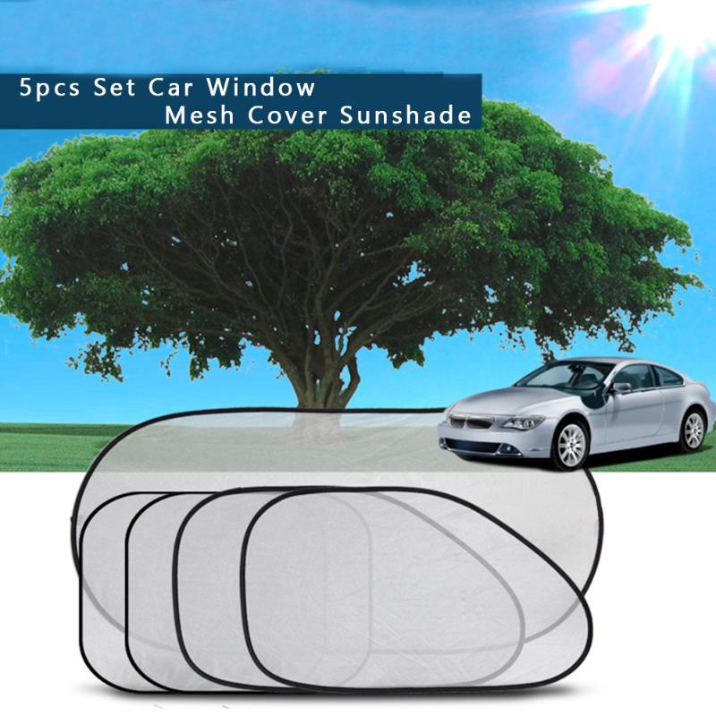 

5pcs/set Silver Car Window Mesh Cover Windshield Rear Side Sunshade Visor Block Sun Shade Car Curtain Summer Protector