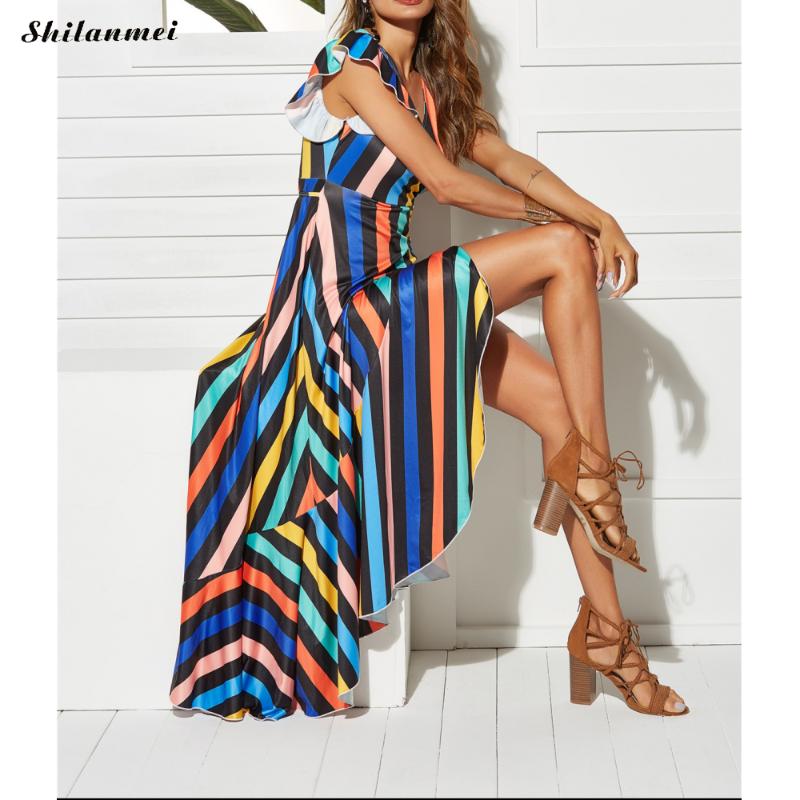 

Female Maxi Dress Fashion Bohemian Dress 2020 Summer Striped Patchwork Sundress Women Casual Short Sleeve Cotton Party Vestido, As pic