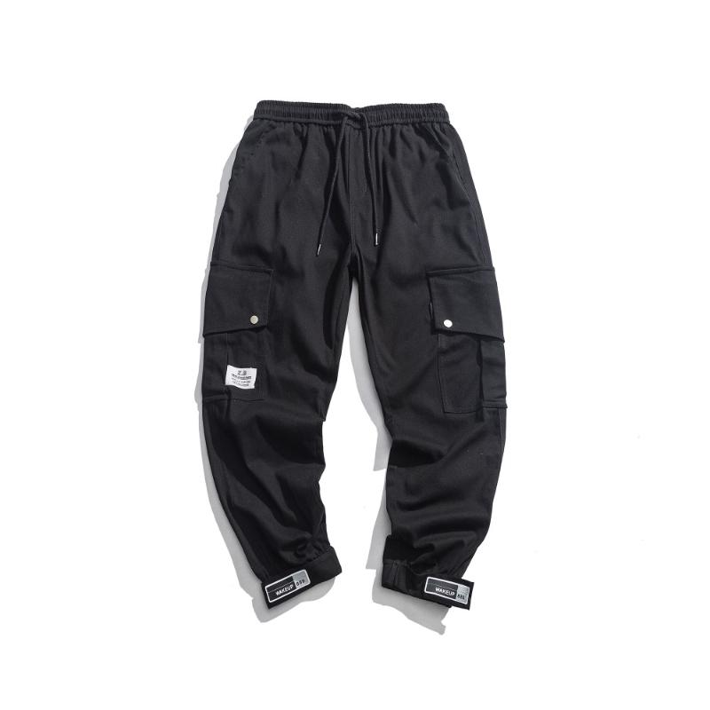 

Men's Pants Side Pockets Harlan Hip Hop Casual Male Tactical Joggers Trousers Fashion Streetwear Elastic Waist, Black