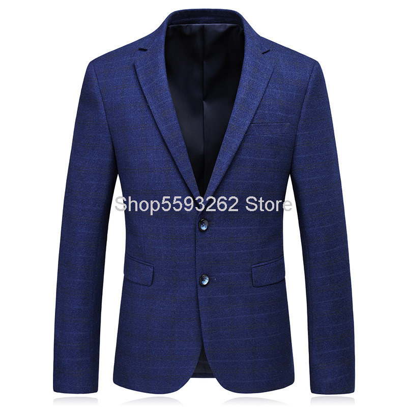 

Autumn Men Slim Fit Youth Grid Small Suit Business Leisure Suit Coat, Blue