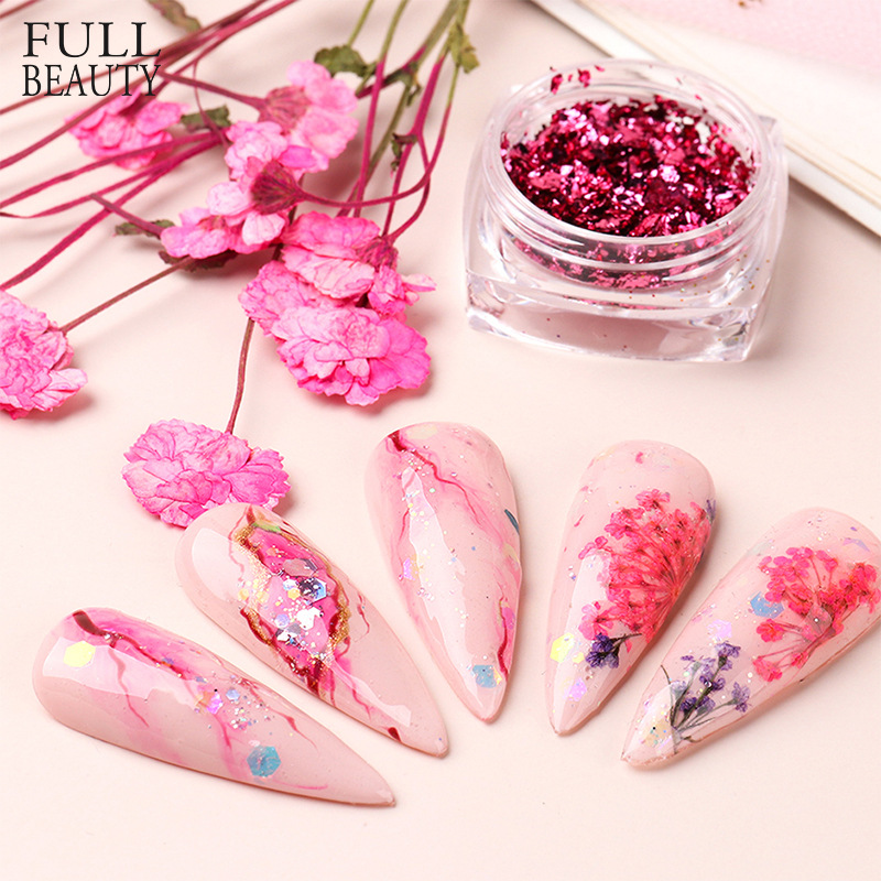 

New Nail Ornament Set Ins Hot Spring and Summer Color Really Dry Flower Two-Color Bright Dazzling Pink Match, Fdz09