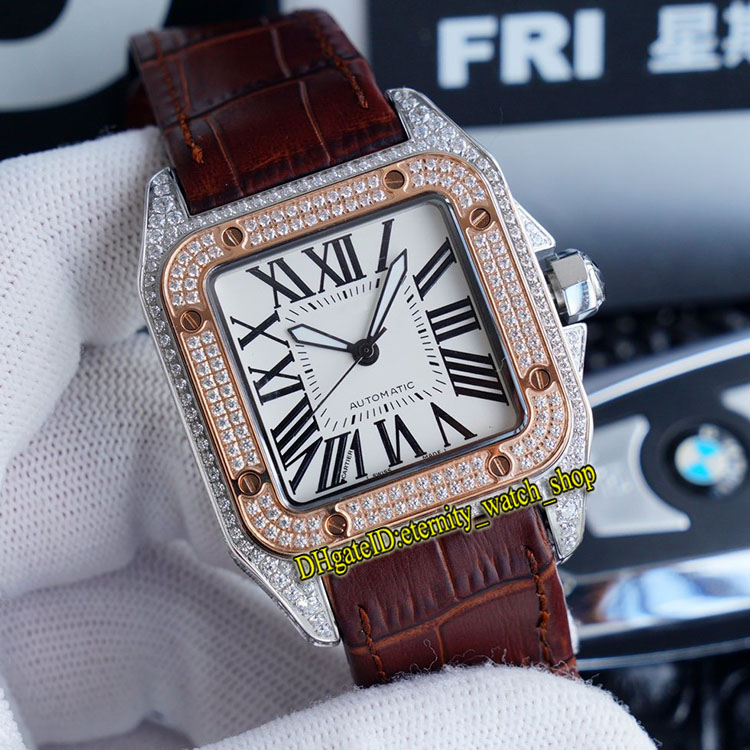 

Best version TWF V12 W2SA0017 W2SA0011 White Dial Japan Miyota 8215 Automatic Mens Watch Iced Out Diamond inlay Case Leather Casual Watches, Box