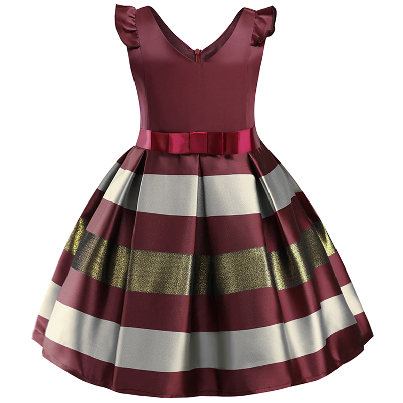

Kids Girls Dresses Bow Striped Princess Pink Girls Baby Reception Clothes Party Gown Toddler Dress Knee-length Style, Navy