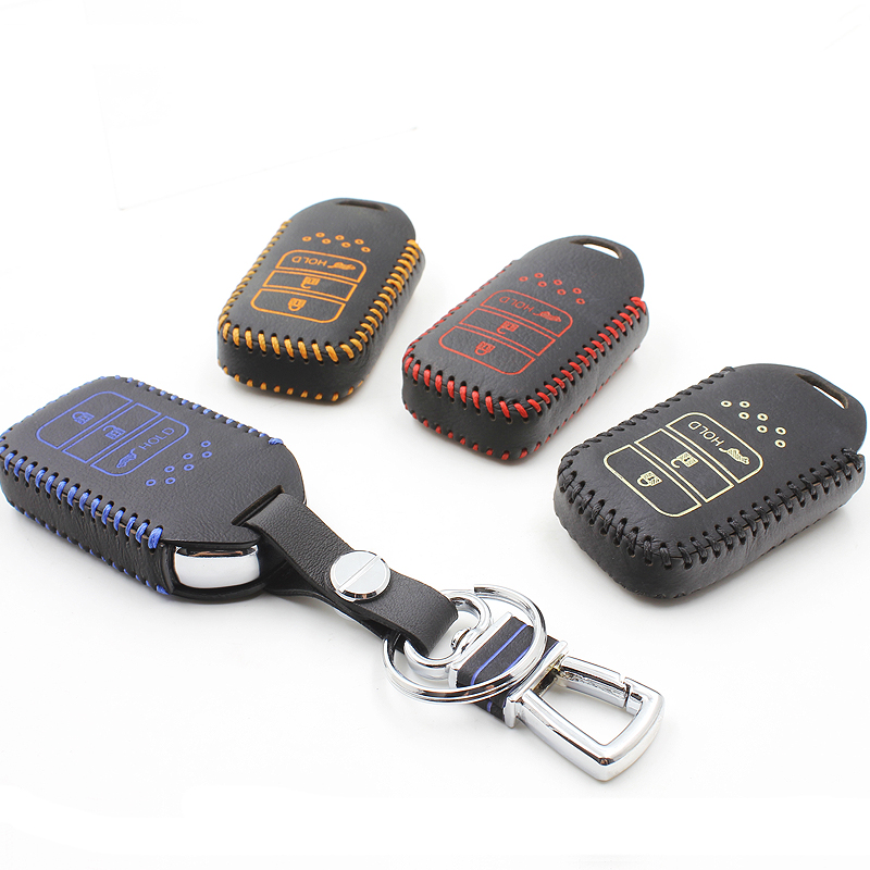 

leather key case for honda crv 2013 cr-v 2.0l xr-v wallet holder remote car key cover key2a, Black