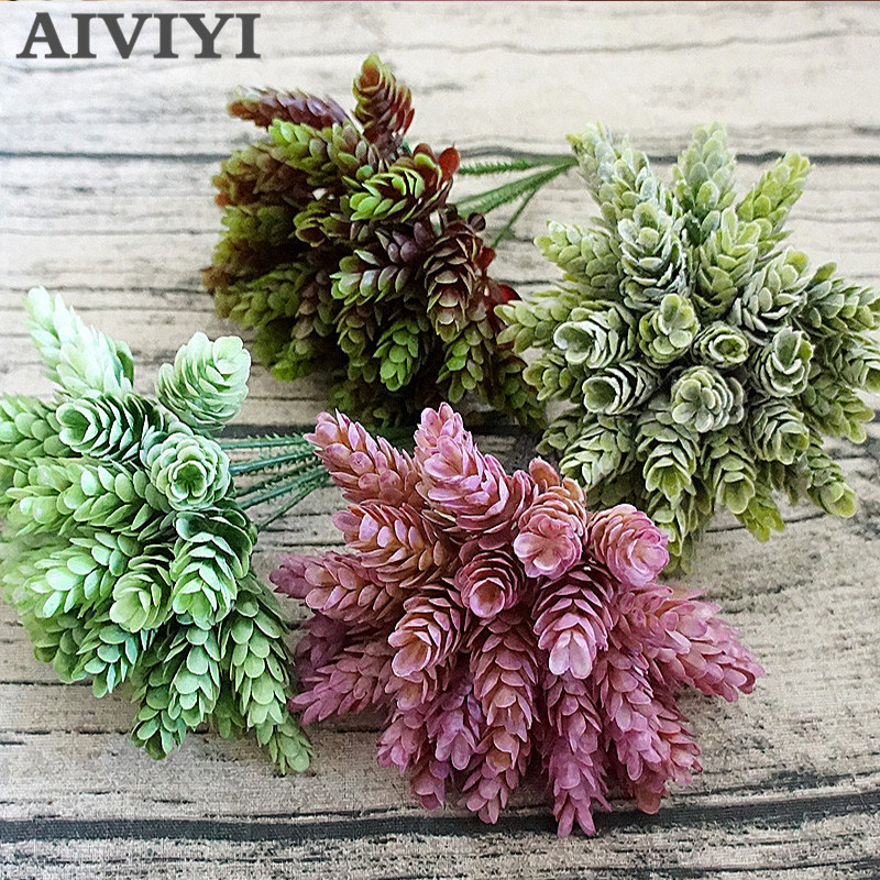 

6pcs/1 bundle Simulation Green Plant cheap Artificial plastic Flower for Home table Decorative wedding diy Candy gift box