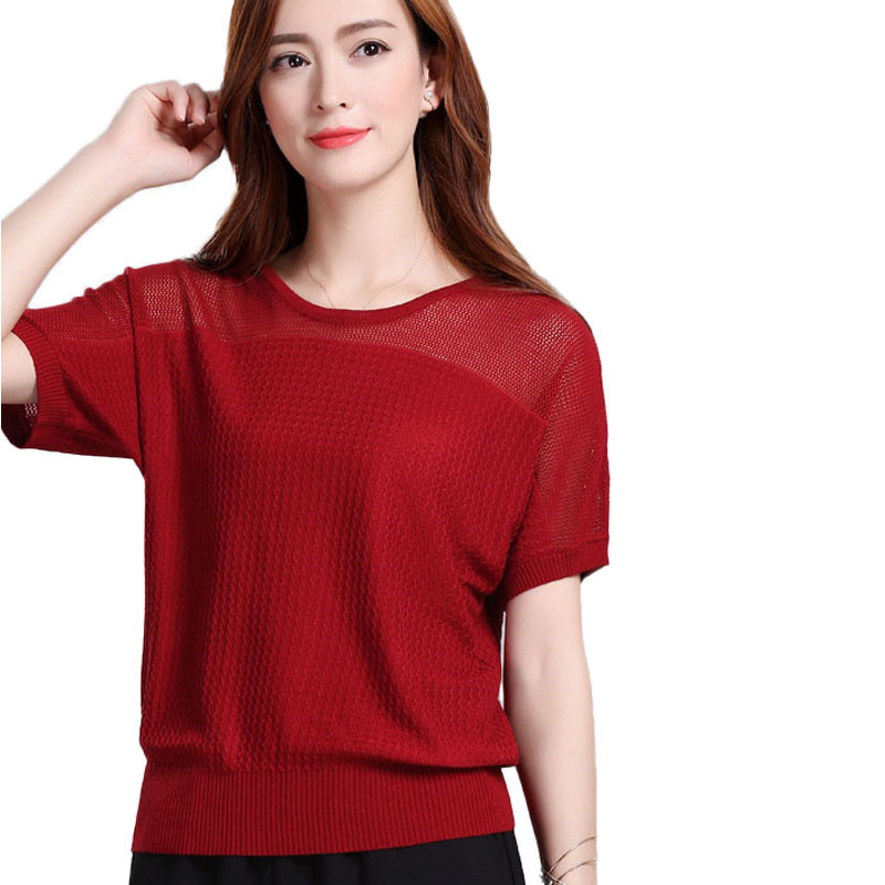 

Short Sleeve Summer Pullover Fashion Cool Knitted Women Tops Female Yellow High Quality Knit Jumper Ladies Korea Causal Pull, Black