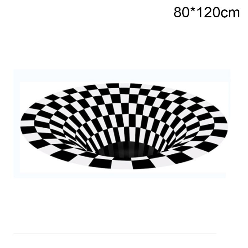 

Home Decoration Living Room Hallway Rugs Black White Grid Print 3D Illusion Vortex Bottomless Hole Floor Carpet Antiskid Mat, Orange