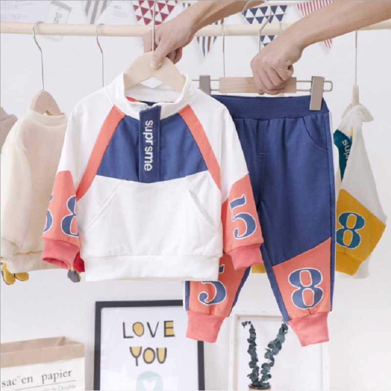 

Children clothing Set autumn new girls Set boys sports suit baby handsome child alphabet digital Baby suit infant clothes, As picture