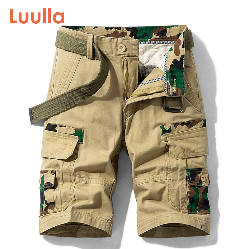

Luulla Men 2020 Summer New Casual Vintage Classic Pockets Cargo Shorts Men Outwear Fashion Twill Cotton Camouflage Shorts Men, Black