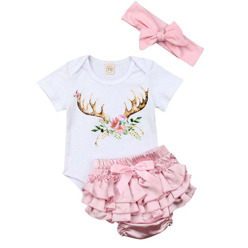 

AU Newborn Infant Baby Girl Short Sleeve Romper Shorts Summer 3Pc Outfit Clothes, White