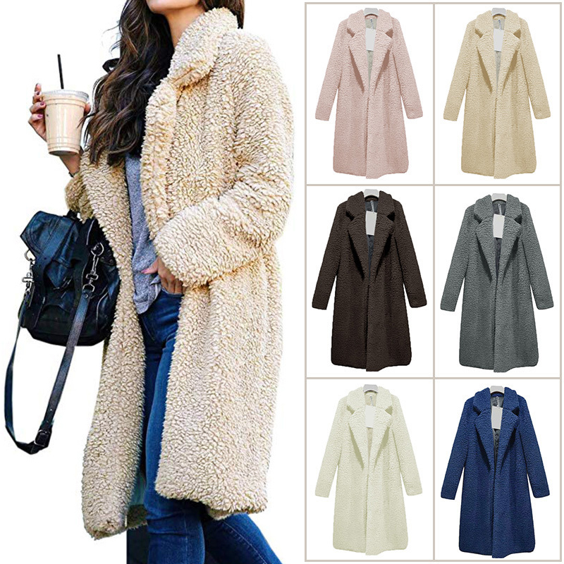 

Hot Sale Women Medium Long Coats Female Top Coat Long Sleeve Warm Lapel Fashion Woolen Coat For Autumn Winter Casacos Femininos, Gray