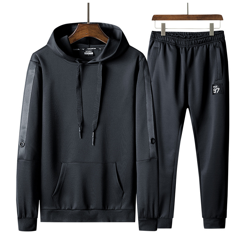 

Men's Sportswear Tracksuit Spring Autumn Mens Jogging Suits Two PCS Sweatshirt +Sweatpants New Male Fashion Trend Hooded Sets, Black