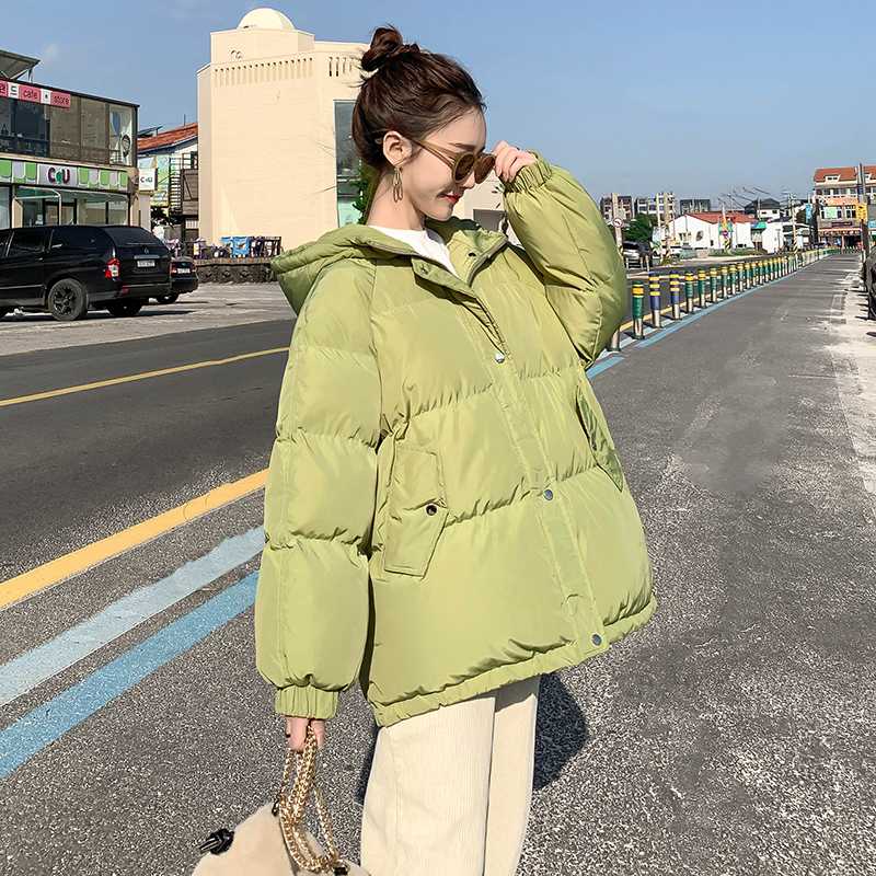 

Hooded cotton jacket women Korean version loose winter new Hong Kong style Harajuku thickened bread clothing trend, Purple