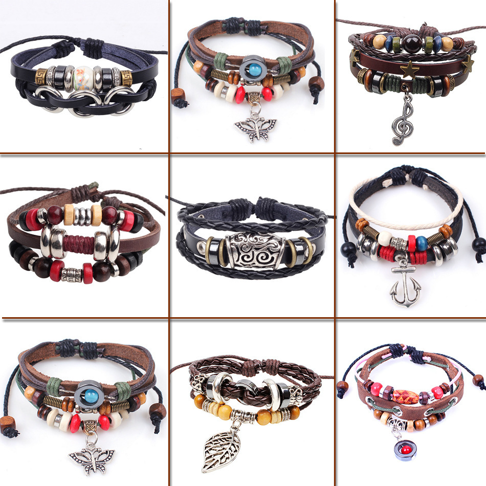 

Bracelet Korean fashion Men's hand-woven cowhide bracelet beaded bracelet