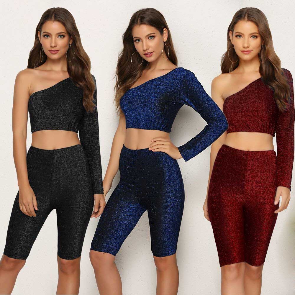 

women's tracksuit 2020 spring /summer sportswear set one-shoulder stretch leggings yoga 3-colores selected size :s-3xl, Gray