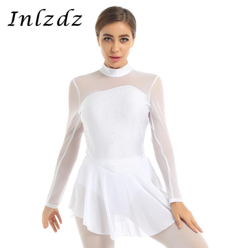 

Women's Ballet Dance Leotard Costume Shiny Rhinestones Sheer Mesh Keyhole Back Opening Figure Ice Skating Roller Skating Dress, Black