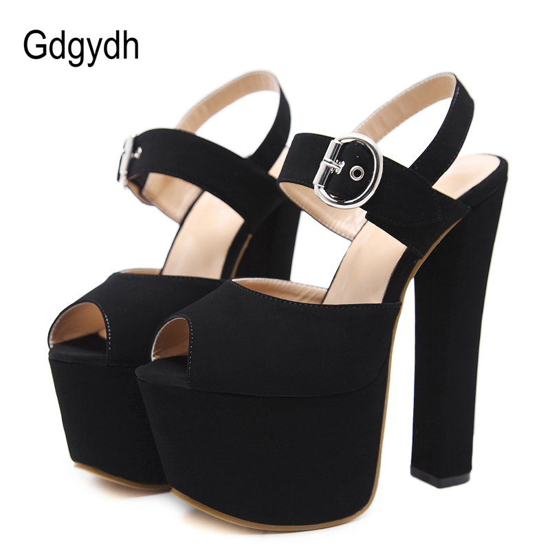 

Gdgydh Fashion Buckle High Heels Sandals Women Spring Summer Flock Solid Color Platform Shoes Females Black Beige Party Shoes