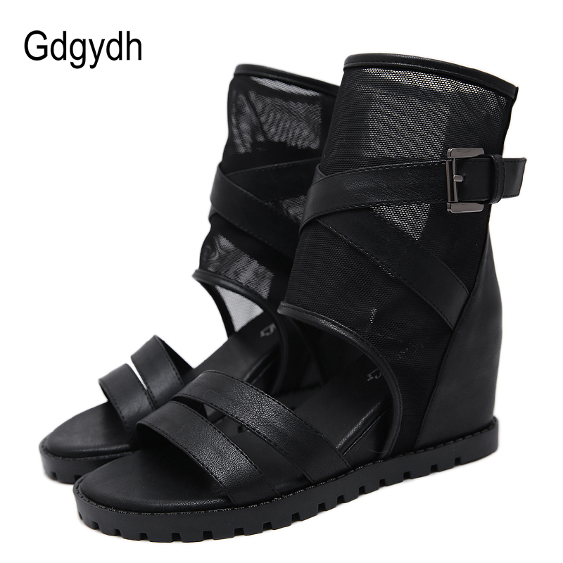 

Gdgydh Ankle Strap Sandals Woman Wedge Air Mesh Punk Shoes Black Summer Sandal Shoes For Women Casual 2020 Good Quality, Beige shoes