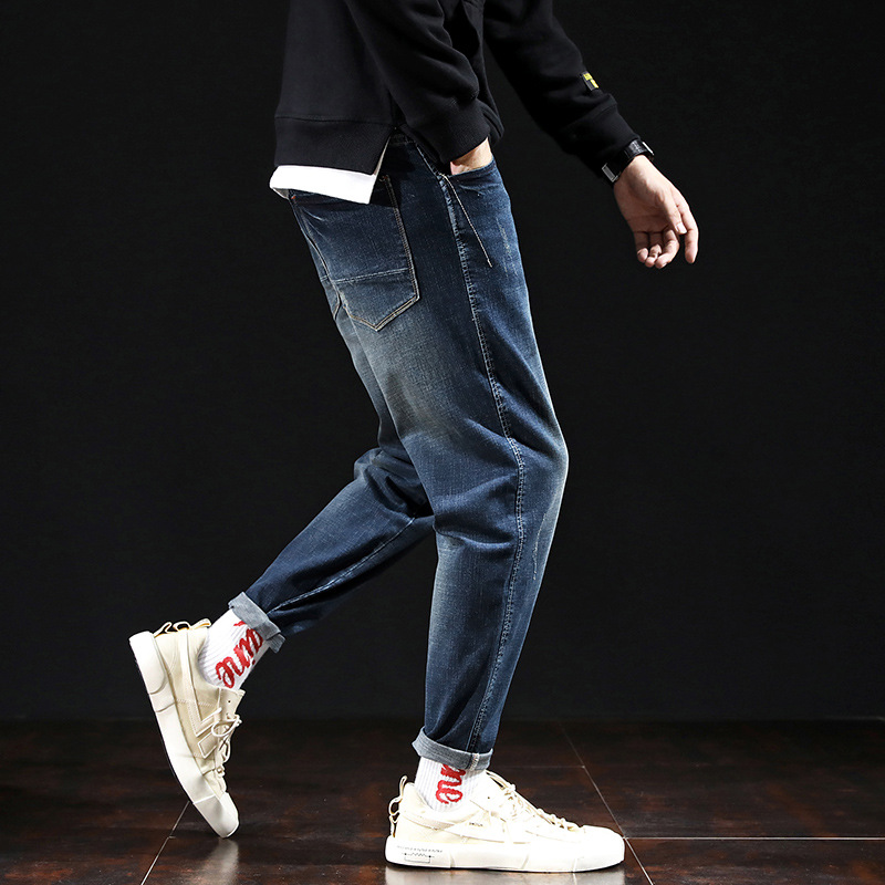 

Fashion Streetwear Men Jeans Vintage Black Loose Fit Harem Jeans Men Pencil Pants Big Size 28-42 Japanese Style Hip Hop, 8801 blue