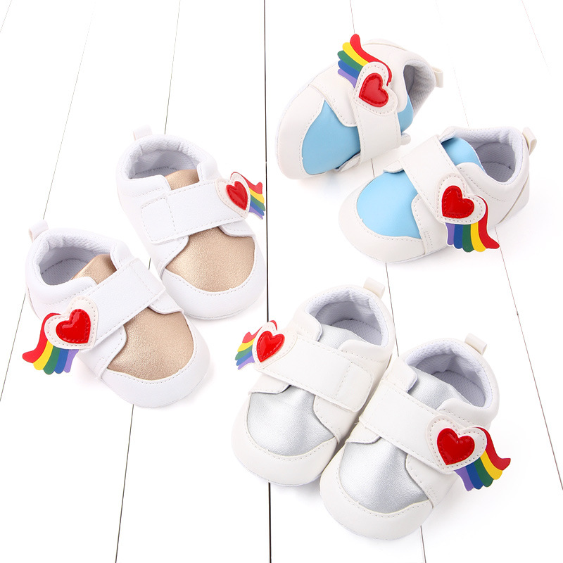 

2020 New PU Leather Baby Shoes Cute Rainbow Design Toddler Shoes Newborn Baby Girl Boys Non Slip First Walkers, Blue