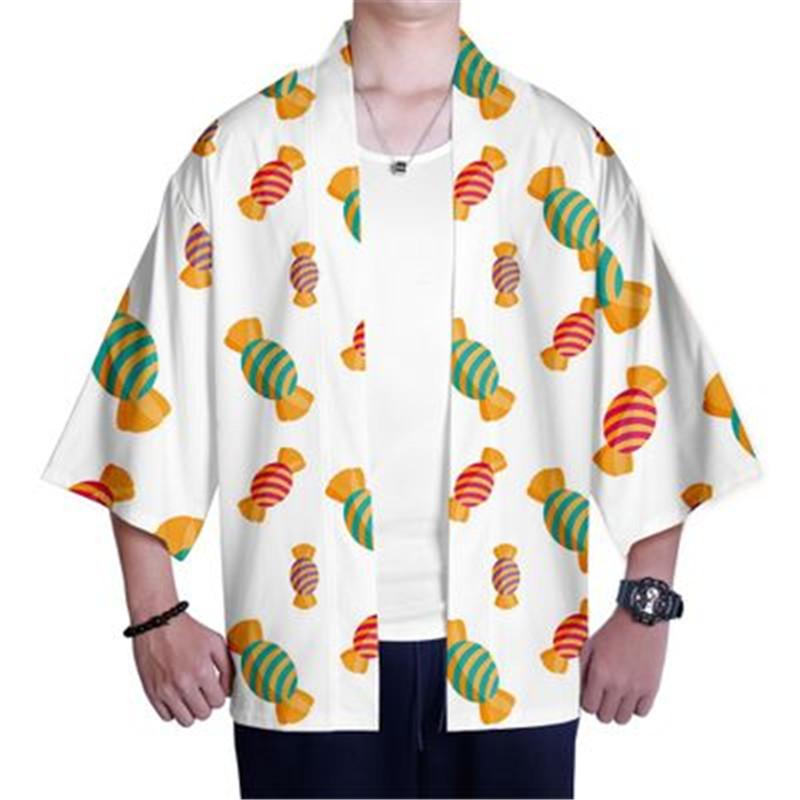 

Man Sweets Shirt Fashion Trend 3D Digital Candy Printing Long Sleeve Designer Male Spring New Kimono Top Cardigan Thin Loose Casual Shirts