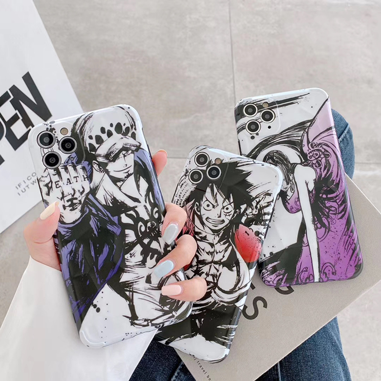 

Cartoon Comics One Piece Matte Back Case Full Protective Frosted Anime Phone Shell for iPhone 11 Pro Max XR XS 8 Plus SE2020, Blue