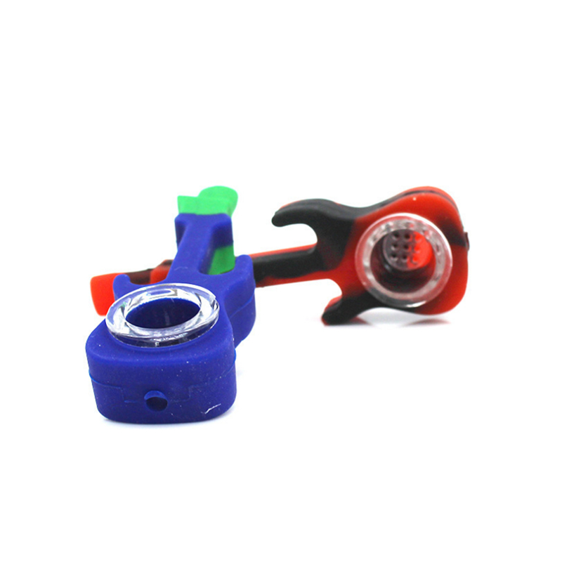 

4.3 inches Silicone Gitar design Smoking Pipe Hand Pipes with glass bowl