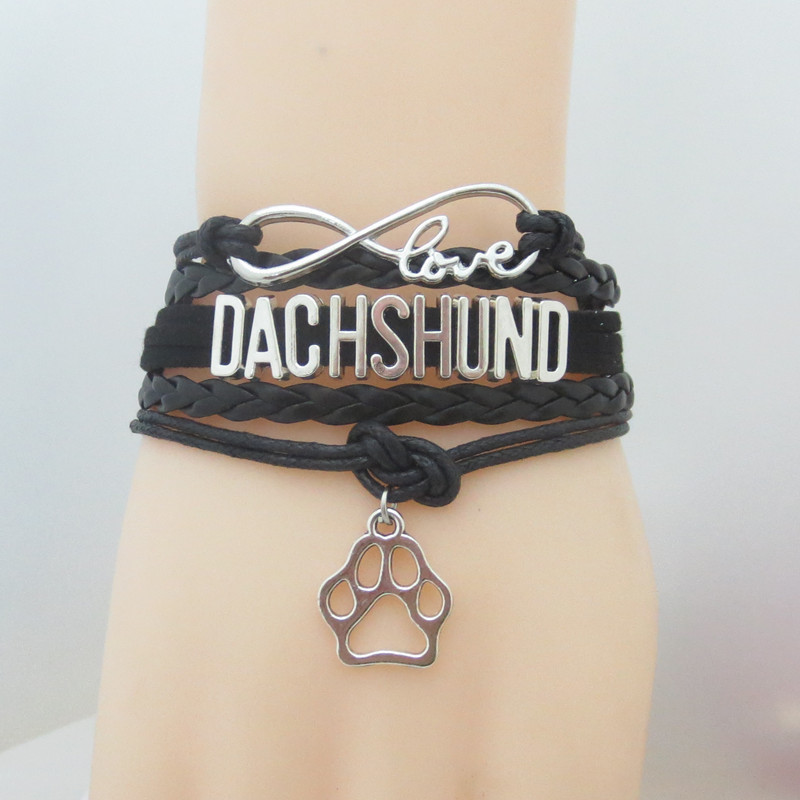 

Fashion Love Dachshund Bracelet Paw Charm Leather Wrap Bracelets Bangles Charm Dog Jewelry Pet Theme