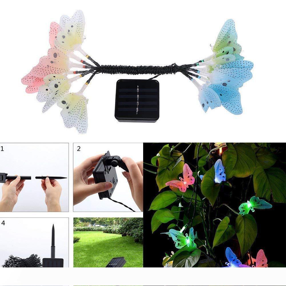 

New 12 Led IP45 Solar Powered Butterfly Fiber Optic Fairy String Waterproof Christmas Outdoor Garden Holiday Lights
