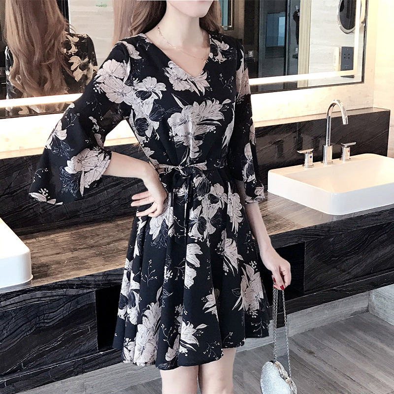 

Dress Women Summer 2020 Sexy Beach Boho Dress Print Sashes Plus Size Vestidos Robes Kobieta Sukienka Jurken Robe Femme, Black