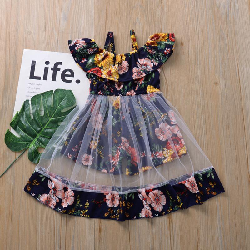 

Toddler Kids Baby Girls Flower Vest Floral Ruffle Mesh Dress Summer Clothes Summer Wear Sweet infant clothing baby kleding, Black