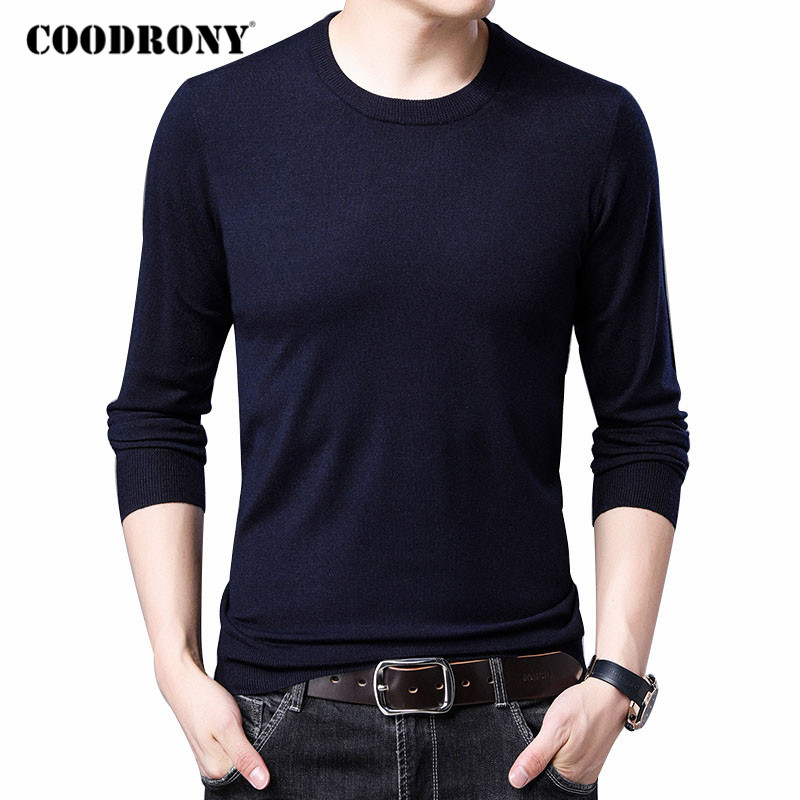 

COODRONY Brand Sweater Men Classic Casual Pure Color O-Neck Pull Homme Autumn Winter Cotton Knitwear Pullover Men Clothing C1091, Black