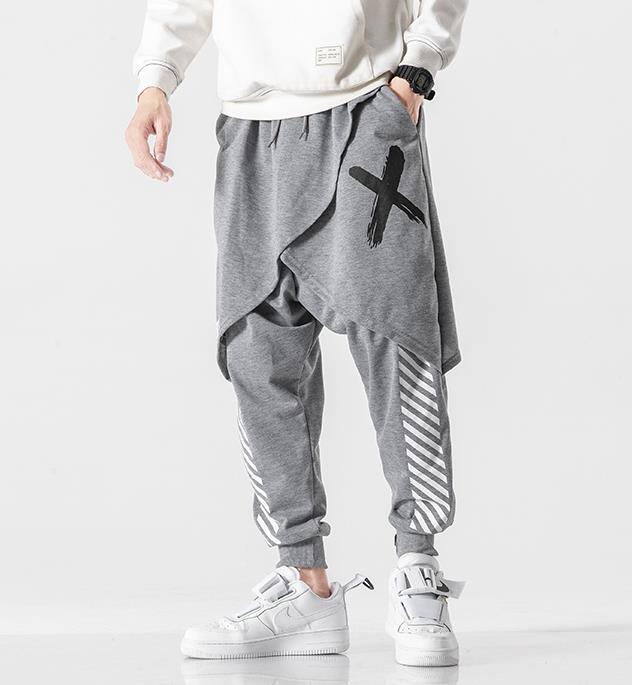 

Men's Casual Pants Loose Hip Hop Individuality Hiphop Pants Men Fashion False two pieces Trousers Mens Male Plus Size XXXXXL, Black