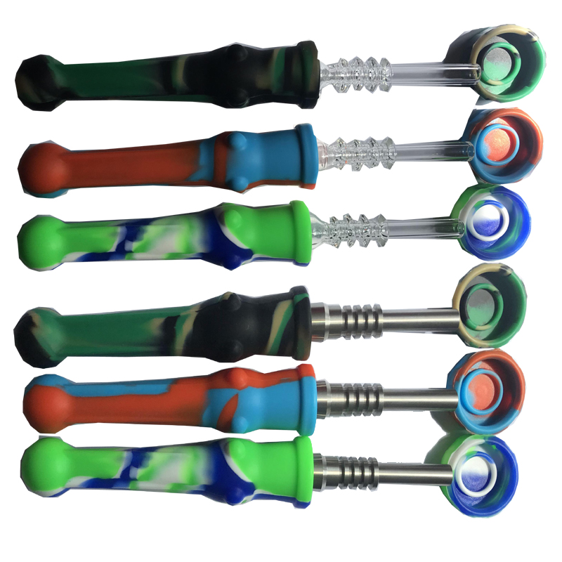 

Silicone Pipe Nectar Collector Pen NC Kit 14mm Joint with GR2 Titanium Nails Silicone pipe with Caps Oil Rigs Concentrate Tip