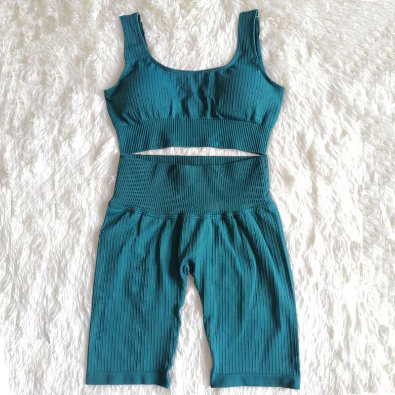 

2 Piece Set Women Seamless Fitness Short Yoga Set Gym Clothing Workout High Elastic Padded Sports Bra Yoga Leggings Shorts, Black