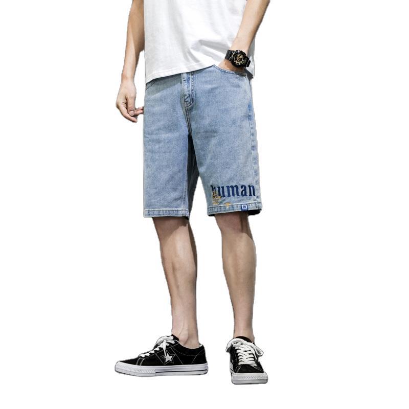 

Fashion Summer Knee Length Mens Jeans Safari Straight Letter Leisure Blue Pants Denim Mens Shorts 2020 Men Clothes OMP204006