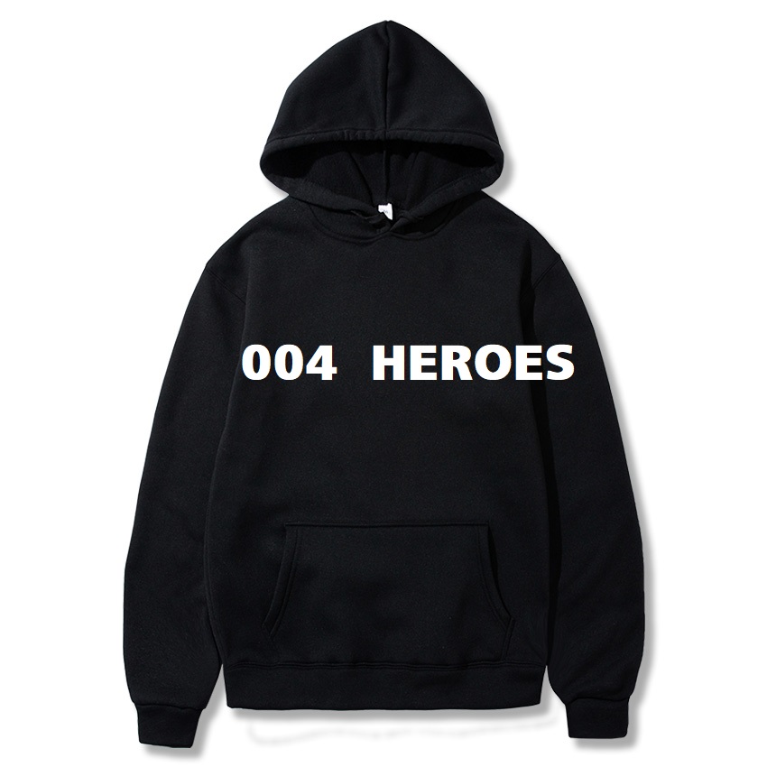 

004 HEROES Custom Logo Hoodies Harajuku DIY Logo Text Photo Pullover Sweatshirt With Pocket Streetwear Hip Hop Tops Moletom, Black 004 heroes
