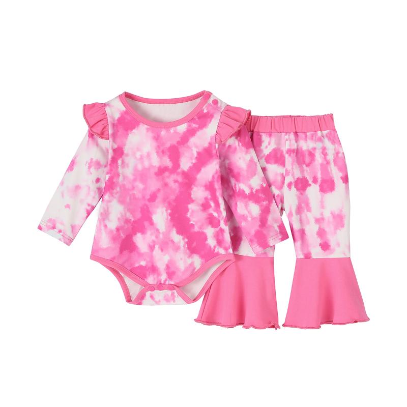 

Newborn Baby Girls Outfits Fashion Tie Dye 2-piece Set Long Sleeve Ruffles Romper+Flared Pants Infant Baby Autumn Clothes 0-18M, Tie dye 3pcs