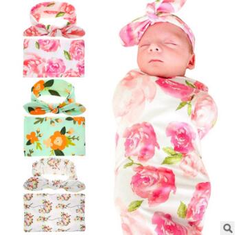 

10set/lot 2pcs/set Baby Wrap Blanket Ears Printing HeadBands Accessory HA1112