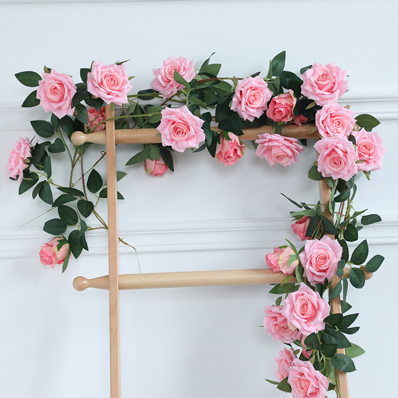 

200 cm Artificial Rose Flowers Vines Fake Roses Flower Vine Ivy Wedding Party Decoration Rose Flower Ivy Home Garden Decor, Pink