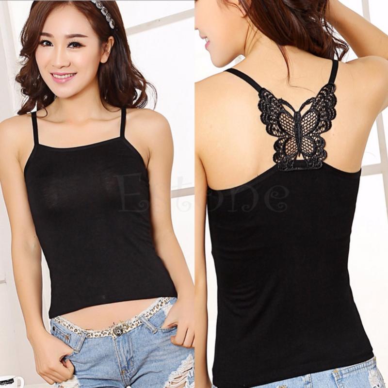 

Sexy Butterfly Women Lace Strap Sleeveless Shirt Vest Blouse Tank Crop Top Female Hollow Large Bow Vest Harness, Black