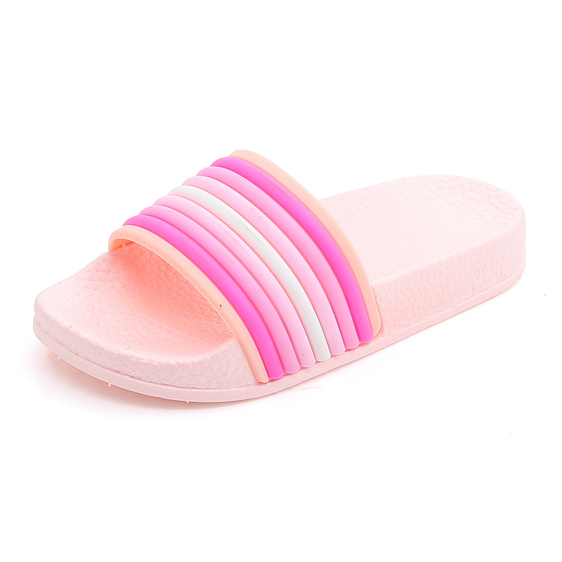 

Rainbow Fashion Striped Kids Slippers For Girls Shoes Children Anti-Slippery Boys Beach Bedroom Footwear Flip-Flops Indoor, Blue