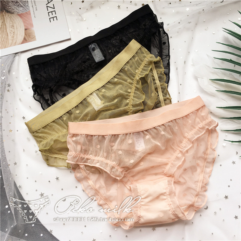 

SP&CITY European Dot Embroidered Sexy Panties Women Hollow Out Sense Underwear Transparent Briefs Female Lingerie Wavy Thongs, Black